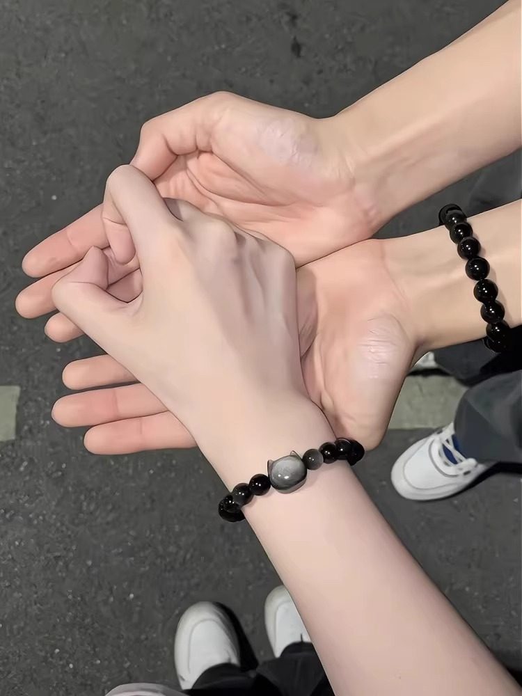 Simulated Obsidian Couple Bracelets, a Pair of Bracelets for Couples, Men and Women, Cat Bead Bracelets, New Style, High Aesthetic Value, Student Style
