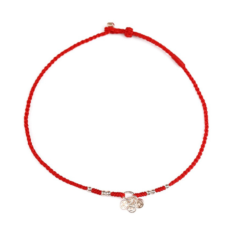 Qian Duoduo Red String Anklet Woven with Ultra-Fine Thread for Good Luck in the Year of Birth, Red String Bracelet for Women to Attract Wealth and Good Fortune, 2025 New Model
