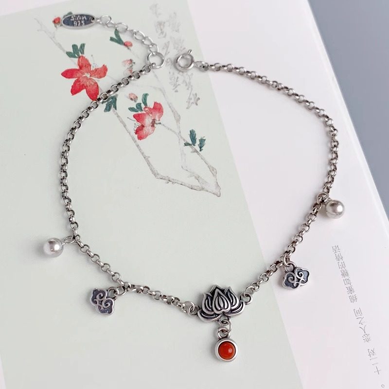 Xiangyun Bell Lotus Anklet for Women, Imitation Southern Red Agate Tassel, Exaggerated Exotic Foot Ring, 2025 New Trendy High-End Style