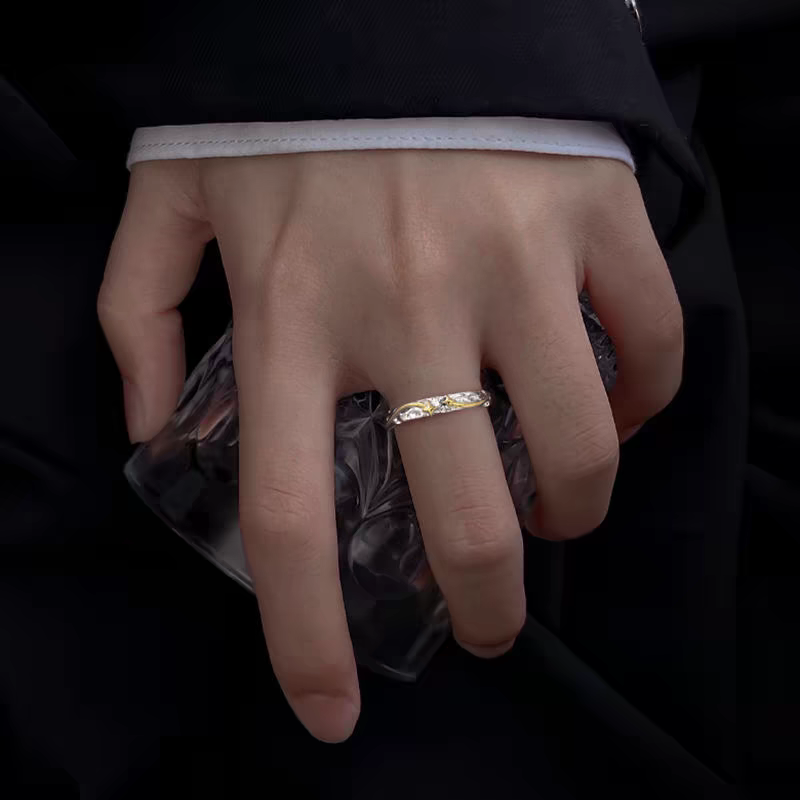 Silver Lone Star Ring for Men, Trendy, Single, Cool, High-End, New Adjustable Self-Discipline Ring, Knuckle Ring, Boyfriend Gift