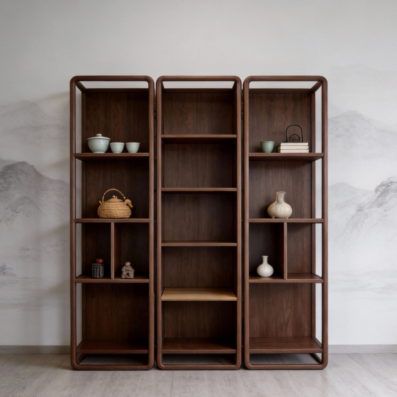 New Chinese-Style Antique Shelf, Solid Wood Bookshelf, Song-Style Tea Room Storage Rack, Black Walnut Multi-Treasure Cabinet Display Case