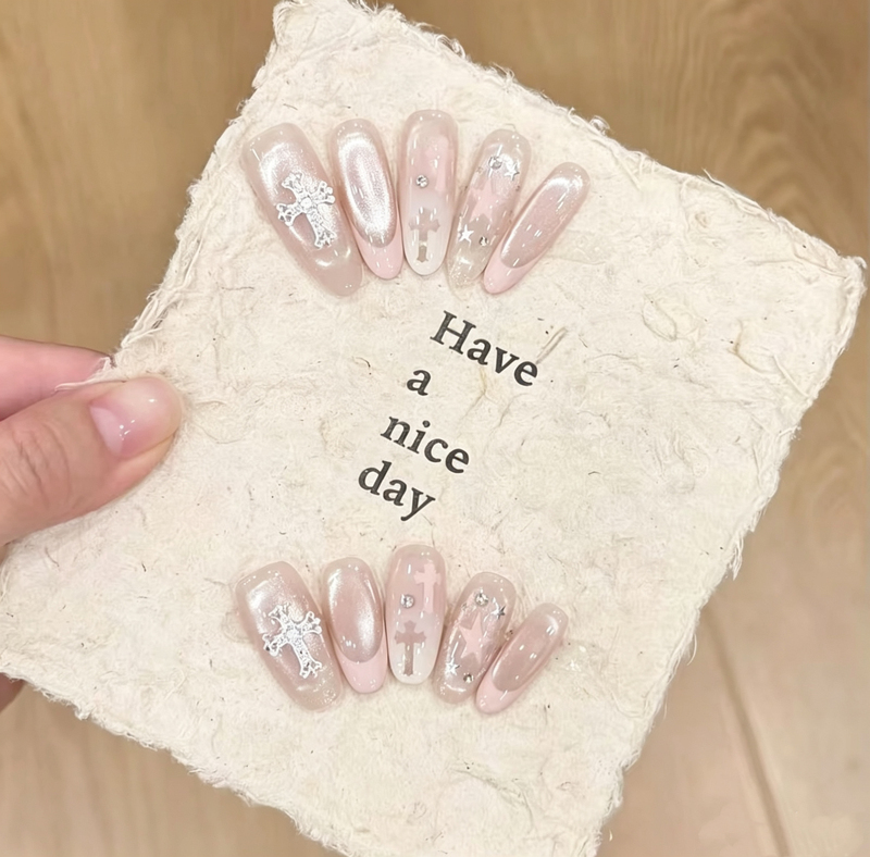 【Reverse Chrome Hearts】Light Luxury High-End Handmade Wearable Nails, Advanced Skin-Brightening Pure Handmade Wearable Nail Pieces