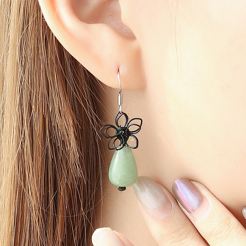 Pure Ornament Dongling Jade Flower Earrings Earrings Earrings 925 Silver Ear Hook Cute Little Fresh Pendant 100 lap art Wind