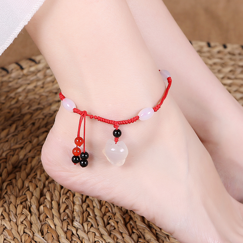 Pure Ornament Fox Red Rope Female foot chain Manau adjustable with cute student brief Peach Blossom to pray for good fortune