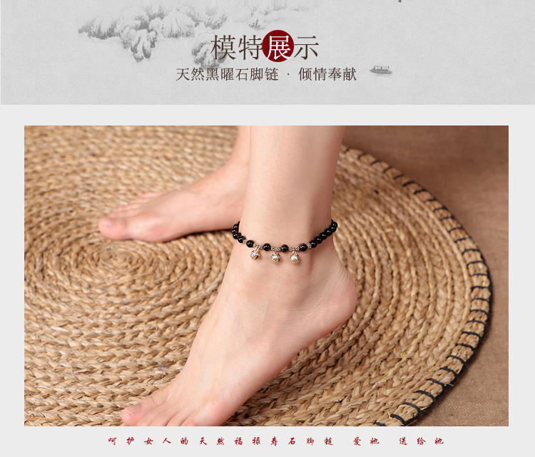 Trang sức nguyên chất obsidian tự nhiên 14k túi vàng vòng chân 100 phù hợp với phụ nữ phiên bản Hàn những mẫu lắc chân đẹp nhất