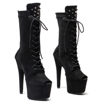 Leecabe 17cm European and American slim high-heeled boots fashion sexy pole dance boots model catwalk high heels 4B