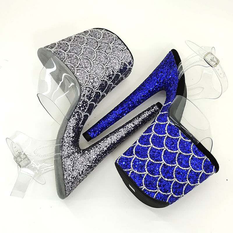 Leecabe Europe and america new tube dance women's sandals catwalk model platform high heels fashion fish scale 1B