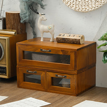 Computer monitor heightened frame office wooden desktop storage box glass drawer cosmetics wooden box retro