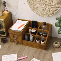 Drawer cosmetics retro storage box zakka desktop dressing table wooden mask lipstick desk rack