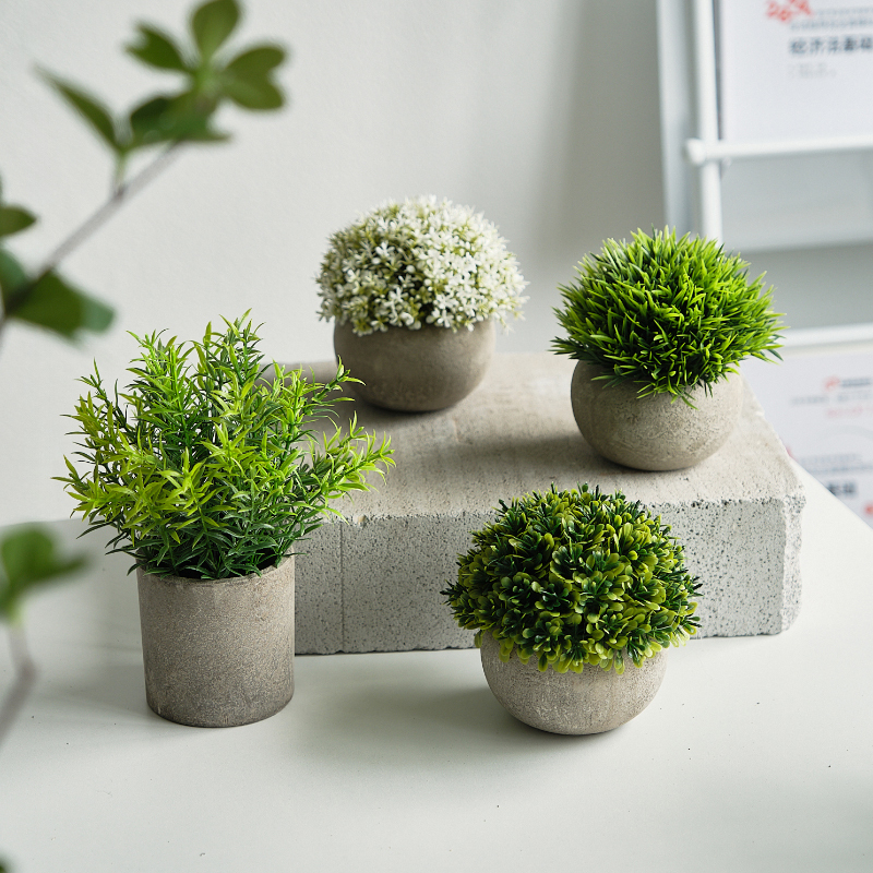 Artificial Flower Plant Potted in Paper Pulp Pot, Plastic Green Plant Small Bonsai, Home Living Room Decoration, Indoor Fake Flower Ornament
