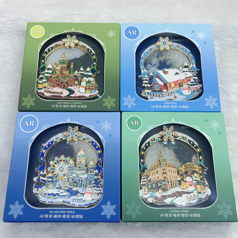 Harbin Refrigerator Magnet Ar Genuine Metal Ar Flowing Sand Rotating Temperature Change Luminous Refrigerator Magnet with Five Functions, 4 Types