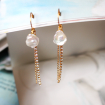 Ear hole invisible painless silicone mosquito coil ear clip Baroque petals natural pearl tassel ear earrings