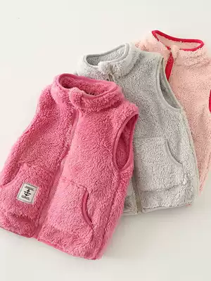 Baby vest thick coral velvet stand-up collar children's horse-and-girl autumn and winter dress-shoulder foreign pie Joker plus Velvet