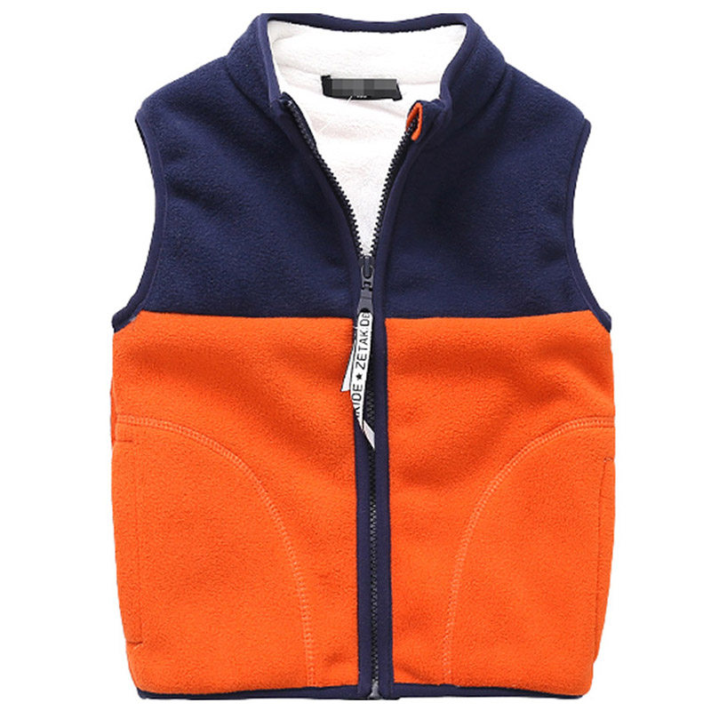 Double-layer children's polar fleece vest men and women autumn and winter thickened plus velvet warm baby vest stand collar baby vest