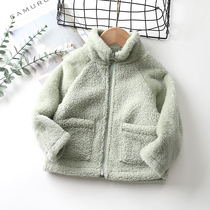 7 color children jacket female thickening upright collar lamb suede spring zipped warm baby fur blouse masculinity
