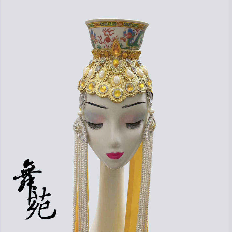Mongolian hairband tassel style ethnic minority top bowl dance children's dance hair accessories top bowl hat with rack top bowl headdress