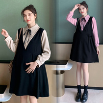 Maternity autumn suit fashion lapel loose maternity dress Leggings Western style two-piece maternity dress
