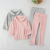 Foreign trade children silky flannel boy female treasure coral velvet long sleeve trousers pajamas home clothing set Winter
