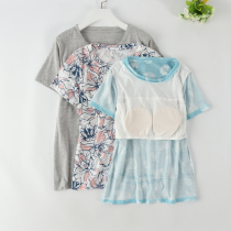 Foreign trade ladies knitted cotton with breast pad bra short sleeve half sleeve t-shirt home wear summer back single layer