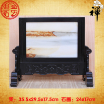 Natural marble painting landscape painting solid wood seat screen slide screen ornaments collection