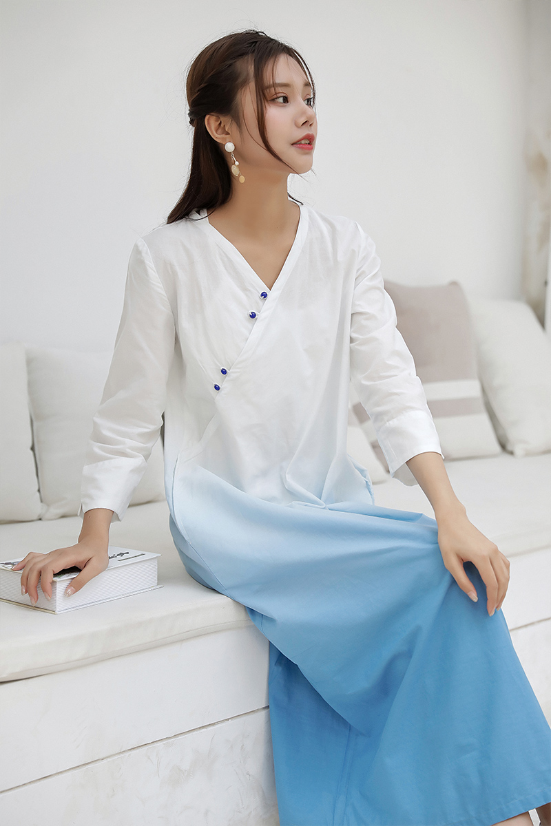 Linen off-shoulder suit white blue spring and summer new spring and summer hanging dyed skirt