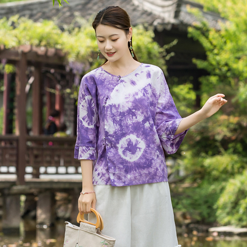 Chinese Style Shirt Zdyeing 70% sleeves Loose Blouse Summer New Personality Trendy Fashion Suit