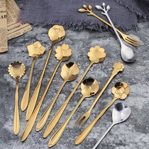Coffee spoon Stainless steel light luxury net red gold rose gold cherry spoon Dessert spoon Cake spoon Ice cream spoon long handle