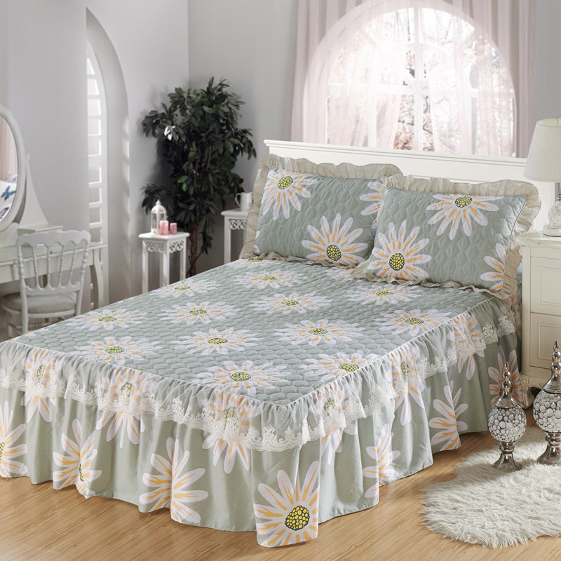 Full cotton lace Korean version clip cotton bed Skirt Bed Cover Single sheet Sheet Skirt dust cover can be fitted with four pieces