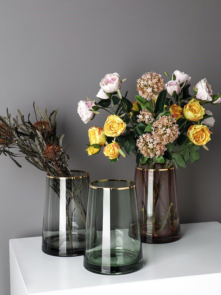 Light Extravagant Vase Mesh Red Glass Vase European Style Nordic Style Swing room Flower Arranger Creative Modern Brief