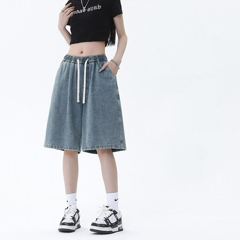 Women's Denim Shorts, Summer Thin Style, 2026 New Model, Loose Straight Fit, Slimming, Versatile, Student Casual Knee-Length Shorts