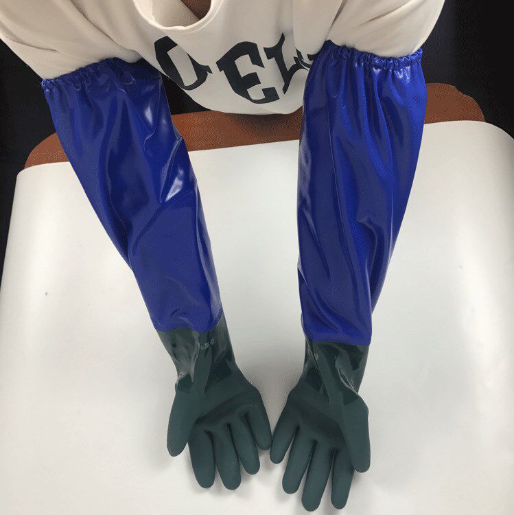 Winter plus suede thickened industrial fishing catch fish dig root lengthened non-slip fishing resistant rubber gloves