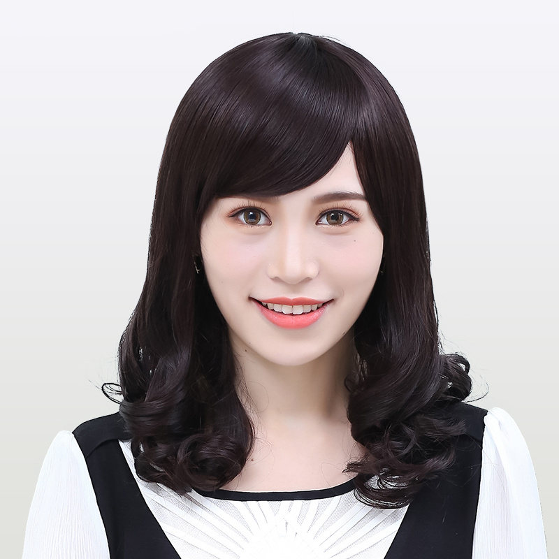 Wig female big wavy long curly hair middle-aged lady middle-length hair hairstyle full headgear middle-aged and elderly natural realistic wig