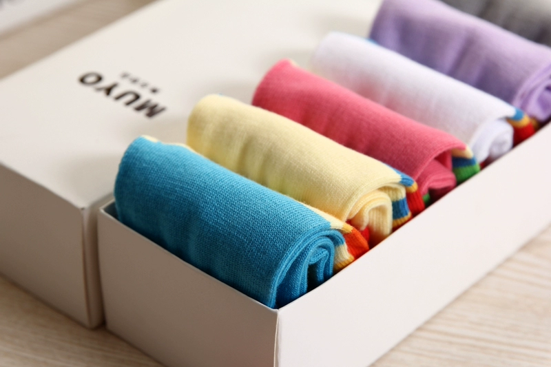 6 đôi hộp quà tặng, vớ năm ngón chân nữ, vớ ngón tay màu rắn dễ thương, cotton nữ, vớ chống ngón chân