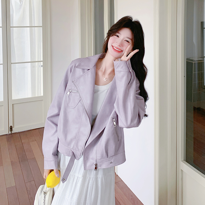 Unique and Super Stylish Purple Pu Leather Jacket for Women, Spring 2026 New Model, Age-Reducing, Casual, Cool and Edgy Biker Jacket