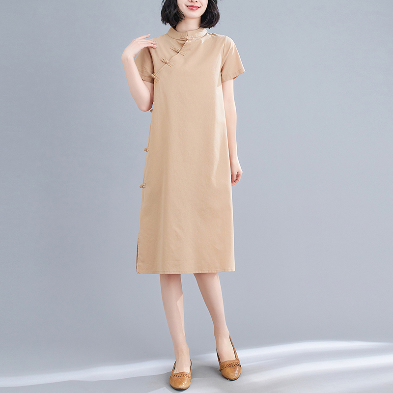 Retro cheongsam, dress, ethnic long skirt, Chinese style, cotton and linen, loose fit, A-line, mid length, ethnic style Retro cheongsam, dress, ethnic long skirt, Chinese style, cotton and linen, loose fit, A-line, mid length, ethnic style