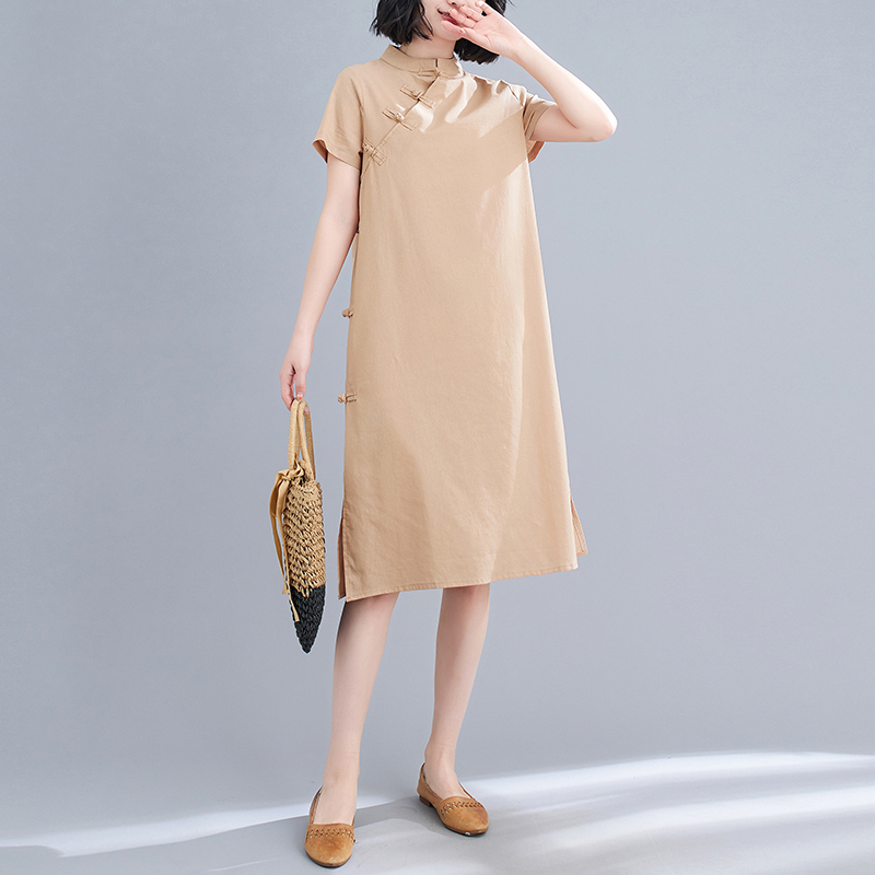 Retro cheongsam, dress, ethnic long skirt, Chinese style, cotton and linen, loose fit, A-line, mid length, ethnic style Retro cheongsam, dress, ethnic long skirt, Chinese style, cotton and linen, loose fit, A-line, mid length, ethnic style