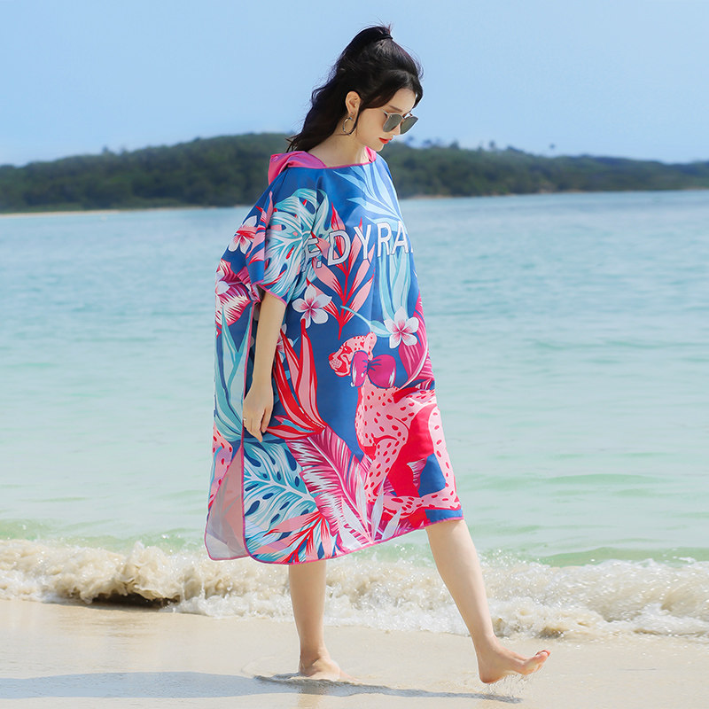 Bathrobe women's long version hooded quick-drying towel men's and women's cloak bath towel hot spring beach towel swimming absorbent towel