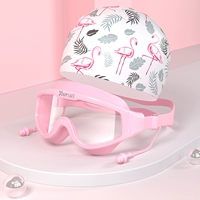 Розовая плавательная шапочка, ушные наклейки, беруши, белый журавль