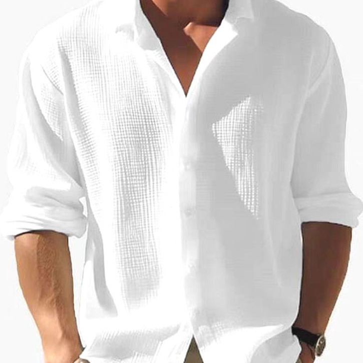 European and American Style Waffle Knit Shirt for Men, Thin, Breathable, Long-Sleeved, Collared, Sun-Protective Cardigan, Textured Work Shirt, Trendy