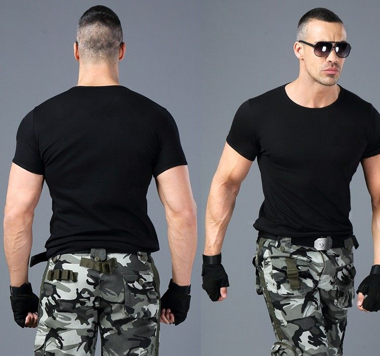 Fitness sports short-sleeved men's summer new elastic cotton slim round neck T-shirt tooling physical training half-sleeved men