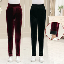 2020 new autumn and winter womens pants small straight trousers sunshine velvet solid color gold velvet middle-aged and elderly mother pants