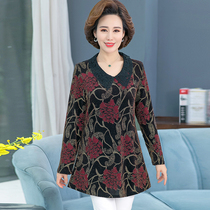 2021 spring new mother dress large size loose top aged womens long sleeve base shirt 60 years old Autumn