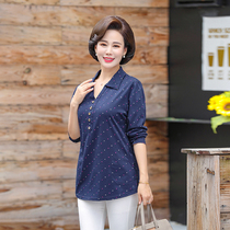 2020 new mother long sleeve top spring single wear shirt middle-aged womens lapel collar t-shirt printed base shirt