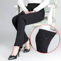 Spring and autumn trousers middle-aged and elderly mother pants elastic waist loose straight trousers winter plus velvet padded grandma pants