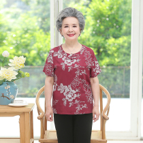 2020 Middle Aged Womens Summer Thin Short Sleeve Top Grandma 60-80 Year Old Print Round Neck Cotton Shirt