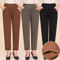 Mom pants trousers middle-aged and elderly womens pants spring and autumn single pants granny pants elastic waist loose straight outer pants autumn 2019