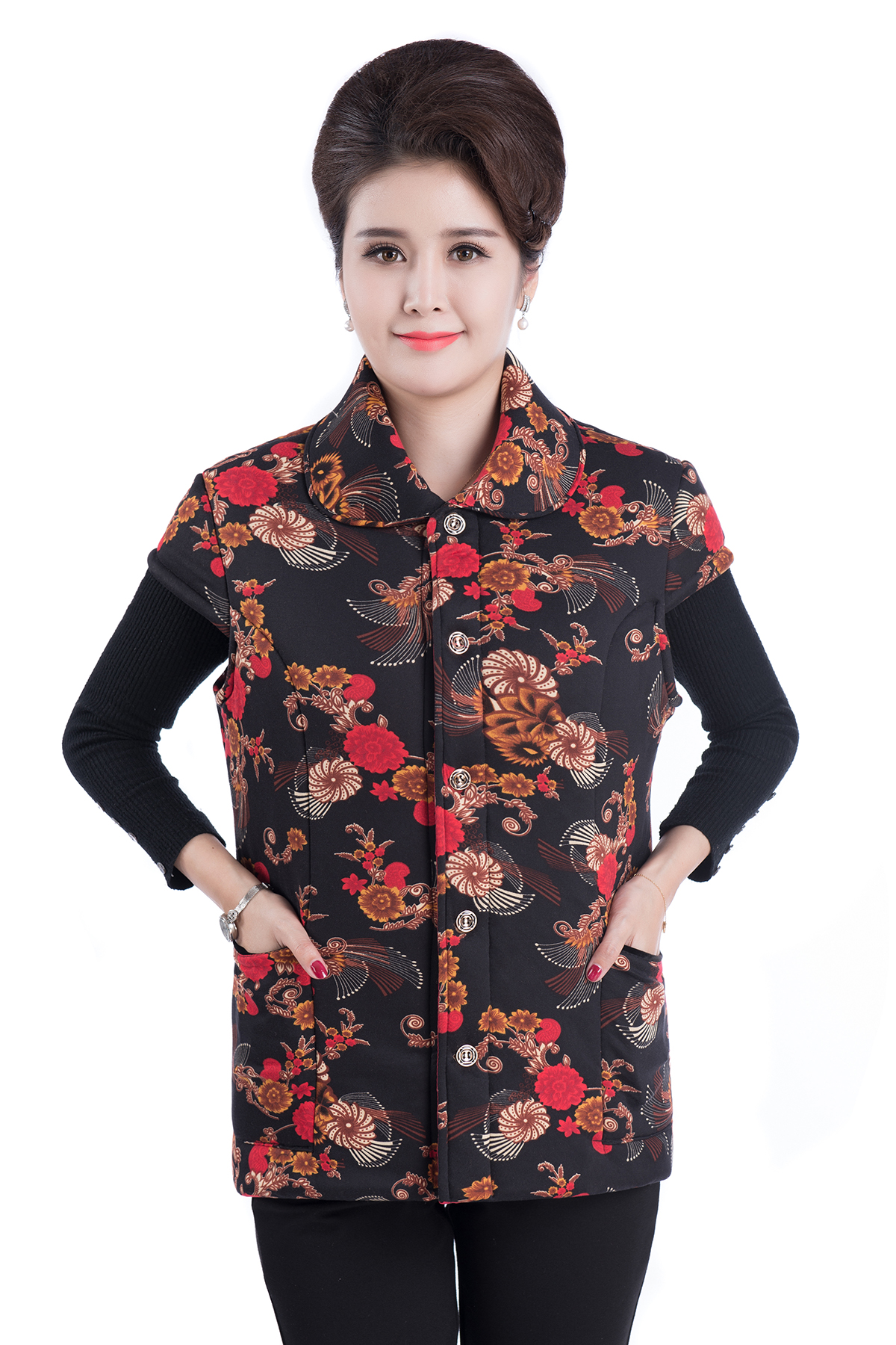 Trung và già thu đông cộng với áo vest cotton nhung dày với một nửa tay áo để giữ ấm cho mẹ vest cỡ lớn cộng với áo khoác béo áo khoác nữ mùa đông