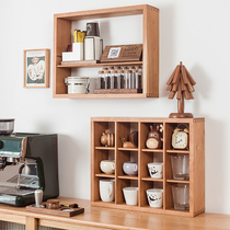 Nordic style black walnut solid wood hanging rack tea room water cup tea set double layer storage rack restaurant wall hanging storage rack