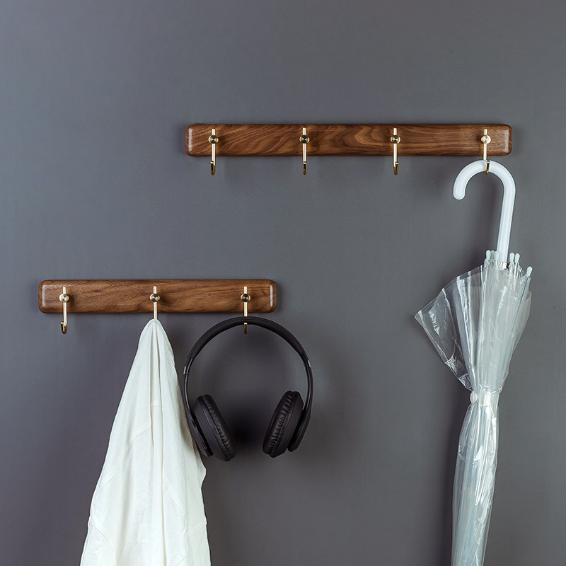 Nordic solid wood hanging wall wall-free wall hook after brass closing door closed