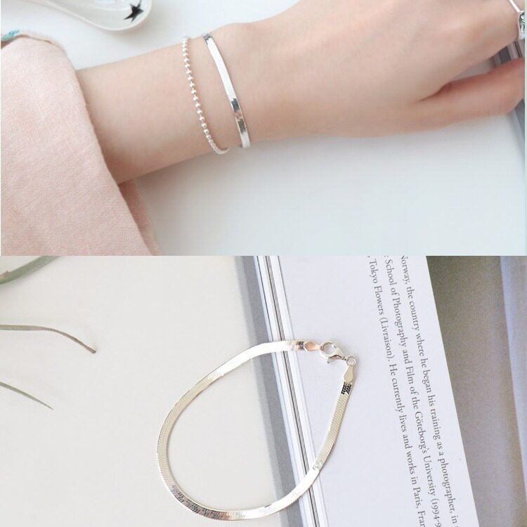 Sterling Silver Bracelet S925 Sterling Silver Platinum Plated Bracelet Japanese and Korean Version Personality Simple Female Snake Bone Chain Silver Jewelry Hypoallergenic